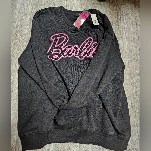 Barbie Rhinestone Logo Sweatshirt A BoxLunch Exclusive Size Large Black Pink - Picture 1 of 5